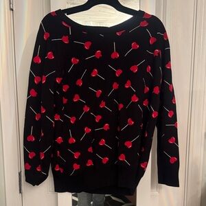 Torrid Black Sweater with Red Heart Sucker Valentine Design